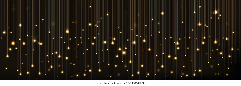 Background Christmas banner design with glowing glittering golden lights curtain. decorative design christmas headers, website, poster, greeting cards