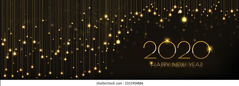 Background Christmas banner design with glowing glittering golden lights curtain. decorative design christmas headers, website, poster, greeting cards