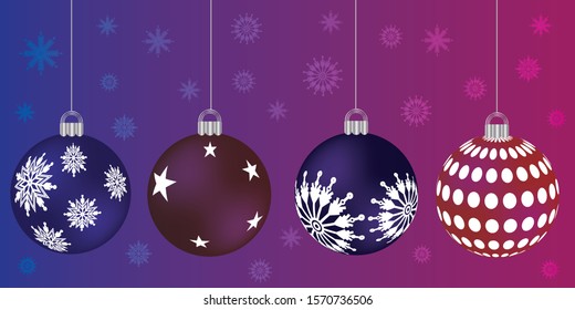 Background with Christmas baubles and snowflakes