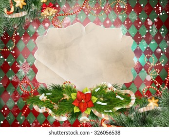 Background with Christmas bells, bow, snowflakes. EPS 10 vector file included