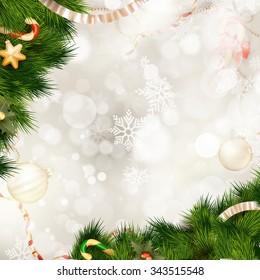 Background with Christmas bells, bow, snowflakes. EPS 10 vector file included