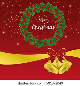 Background with Christmas bells, bow and snowflakes, illustration
