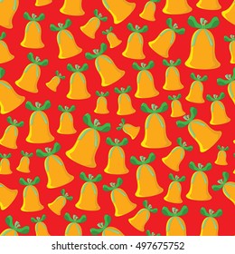 Background Christmas bells with green ribbons and bows.
