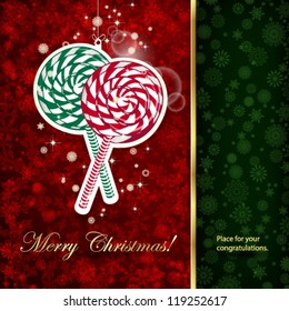 Background with Christmas decoration and snowflakes, illustration.