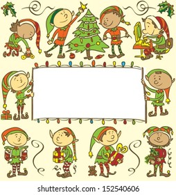 Background with Christmas elves