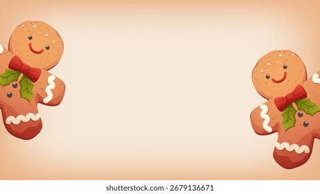 Fundo com os homens de gengibre de Natal. Papel de parede vetor para texto, design de Ano Novo