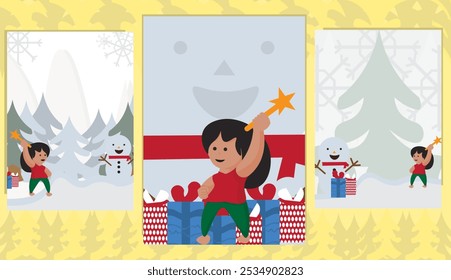 Navidades de fondo Magia con muñeco de nieve y niño 