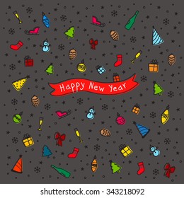 Background with Christmas and New Year silhouettes and seasonal gift ideas