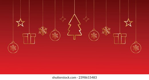  background with a Christmas ornament hanger. golden stars and gift box with the tree and balls