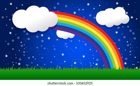 background with Christmas snow and rainbow