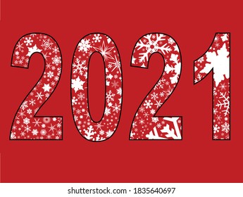 Hintergrund der Weihnachtsschneeflocken auf rotem Hintergrund für 2021