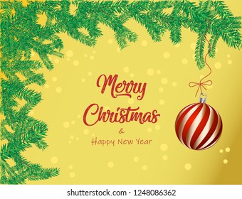 Background with Christmas tree and Christmas ball 