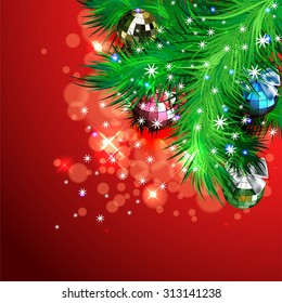 Background with Christmas tree, bows and garland