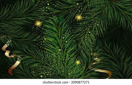 Background from Christmas tree branches.Beautiful Christmas vector illustration with fir branches and glow.