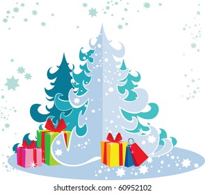 Background of christmas tree and   gift