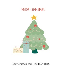 Antecedentes de un árbol de Navidad y regalos hechos a mano