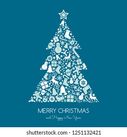 Background with Christmas tree with icons. Vector.