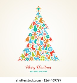 Background with Christmas tree with icons. Vector.