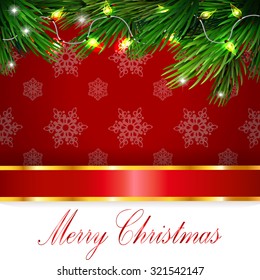 Background with Christmas tree ribbon and snowflakes, illustration.