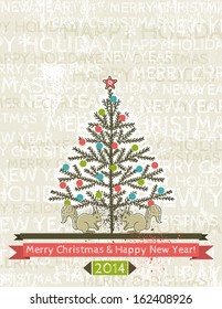 background with christmas tree and two squirrels, vector