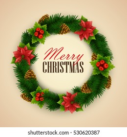 Background with Christmas wreath. Vector illustration.