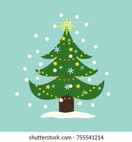 Background of christmass tree full of lights, and with star on top