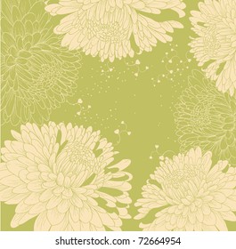 background with chrysanthemums and heart