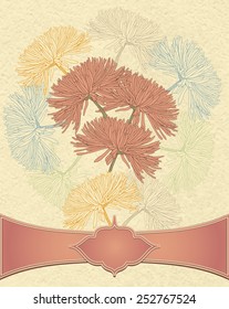 Background with chrysanthemums ribbon frame on water color paper for advertising something