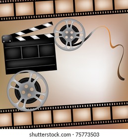 Background with cinema clapper and film