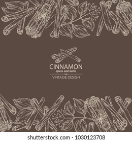 Background with cinnamon and cinnamon plant. Vector hand drawn illustration.