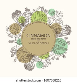 Background with cinnamon and cinnamon plant. Vector hand drawn illustration.