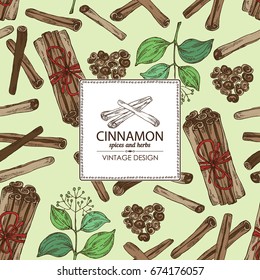 Background with cinnamon. Vector hand drawn illustration