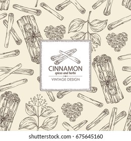 Background with cinnamon. Vector hand drawn illustration