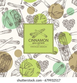 Background with cinnamon. Vector hand drawn illustration.