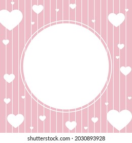 Background with a circle in the center for text, photography or illustration, and many different sized hearts for greetings, cards, banners and creative designs. Flat style