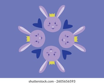 Background with a circle of purple rabbits in crowns