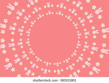 Background circle A rabbit with pink flowers.