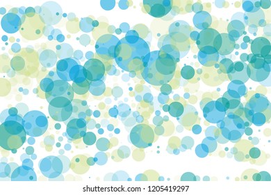 Background with circles, blue and green bubbles, with varying degrees of transparency and overlap. Bokeh effect. A beautiful festive pattern. Scalable vector graphics.