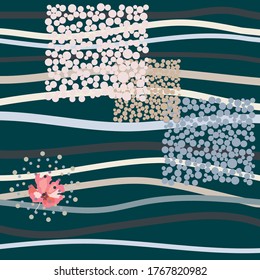 Background with circles, dots, colors, and stripes. Graphic background for Wallpaper, paper and fabric. Tile, vector.
