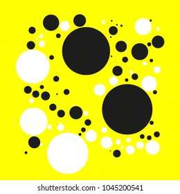 Background with circles, dots and points of different scale. Abstract geometric pattern. Black and white on yellow vector illustration for creating modern art backgrounds, patterns Grunge urban style.
