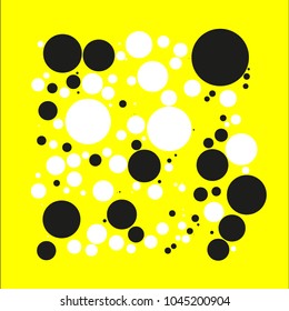 Background with circles, dots and points of different scale. Abstract geometric pattern. Black and white on yellow vector illustration for creating modern art backgrounds, patterns Grunge urban style.