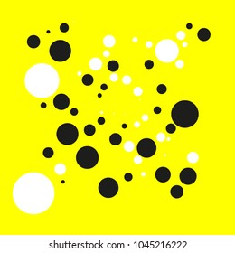 Background with circles, dots and points of different scale. Abstract geometric pattern. Black and white on yellow vector illustration for creating modern art backgrounds, patterns Grunge urban style.