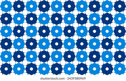 background with circles, two tone Blue polka dot on white background, design for fabric printing as repeat pattern, sun or star, flower, chessboard, checkerboard