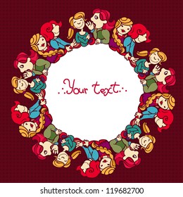 Background with circular doodle girls