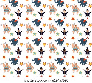 Background with circus characters. Seamless vector texture.