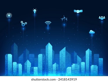 Background of the city of the future, Smart city that uses modern technology to help manage the well-being of people and the economy to grow even more. A city connected access to communication