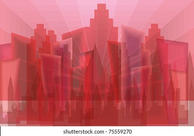 Background city with red sunset