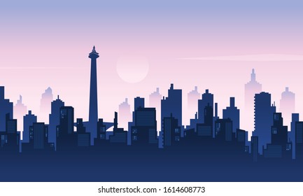 Background City Silhouette of National Monument Indonesia