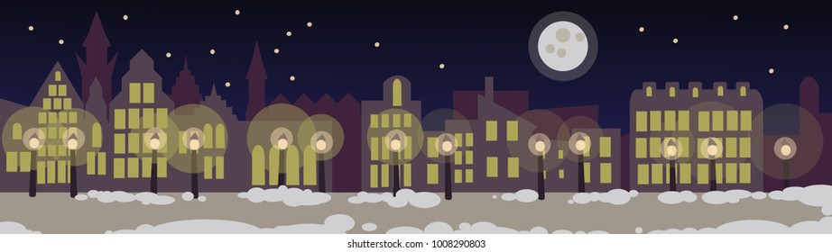 Background of a cityscape on a winter night.