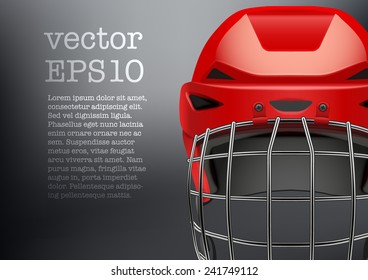 Background of Classic red Ice Hockey goalkeeper Helmet with visor. Sports Vector illustration isolated on white background.